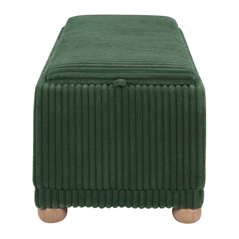 Sahara Flip Top Tray Storage Bench with Natural color wood and Green Cord Fabric