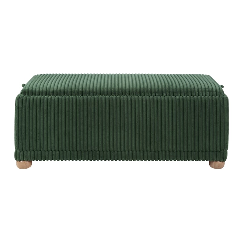 Sahara Flip Top Tray Storage Bench with Natural color wood and Green Cord Fabric