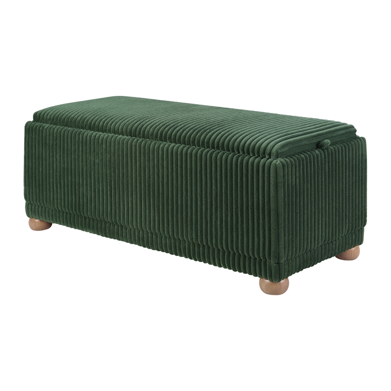 Sahara Flip Top Tray Storage Bench with Natural color wood and Green Cord Fabric