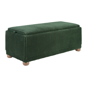 Sahara Flip Top Tray Storage Bench with Natural color wood and Green Cord Fabric