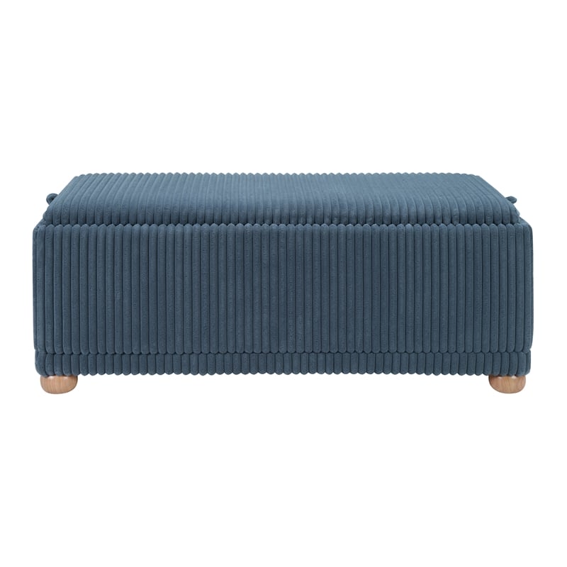 Sahara Flip Top Tray Storage Bench with Natural color wood and Blue Cord Fabric