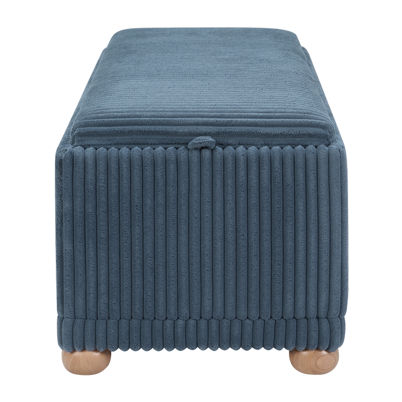 Sahara Flip Top Tray Storage Bench with Natural color wood and Blue Cord Fabric