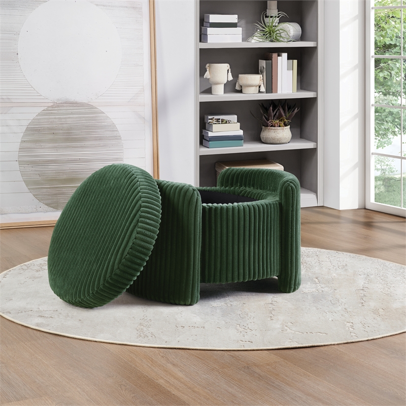 Sable Storage Ottoman with Mango wood Flip Top and Green Fabric