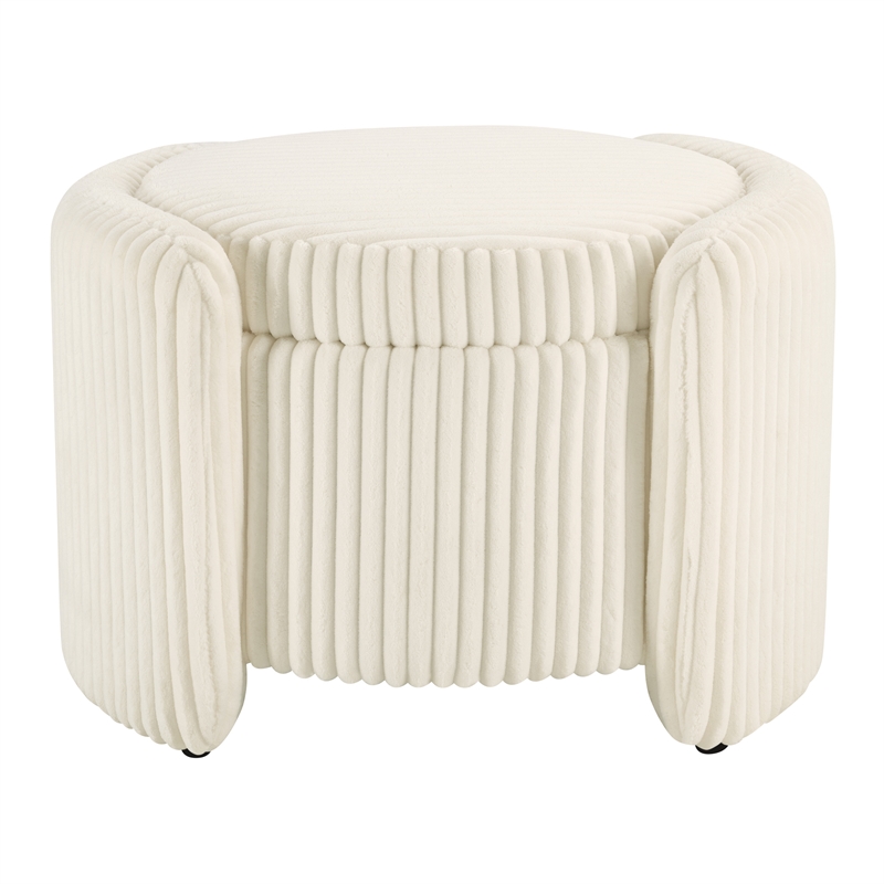 Sable Storage Ottoman with Mango wood Flip Top and White Fabric