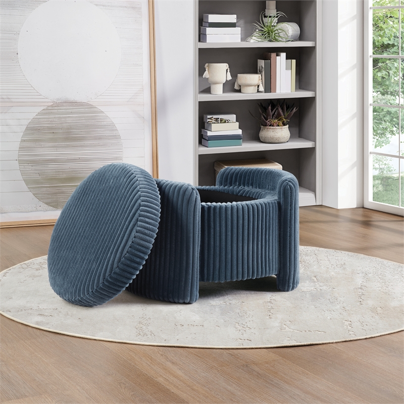 Sable Storage Ottoman with Mango wood Flip Top and Blue Cord Fabric