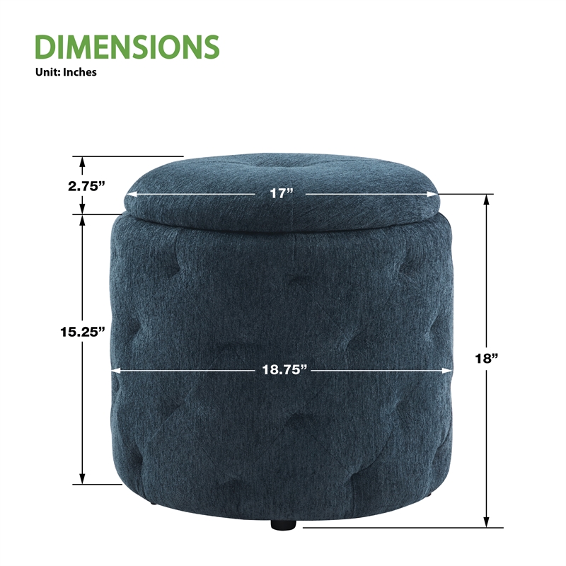 Erindale Round Storage Ottoman in Indigo Fabric