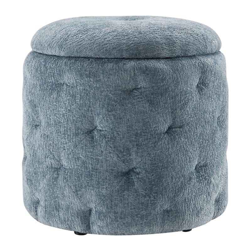 Erindale Round Storage Ottoman in Sky Fabric