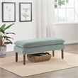 Selina Pillow Top Bench in Mist Green Fabric  Rustic Brown Finish Spindle Legs