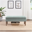 Selina Pillow Top Bench in Mist Green Fabric  Rustic Brown Finish Spindle Legs