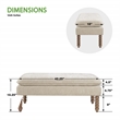 Selina Pillow Top Bench in Linen Cream Fabric Rustic Brown Finish Spindle Legs