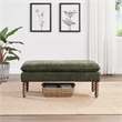 Selina Pillow Top Bench in Bottle Green Fabric Rustic Brown Finish Spindle Legs