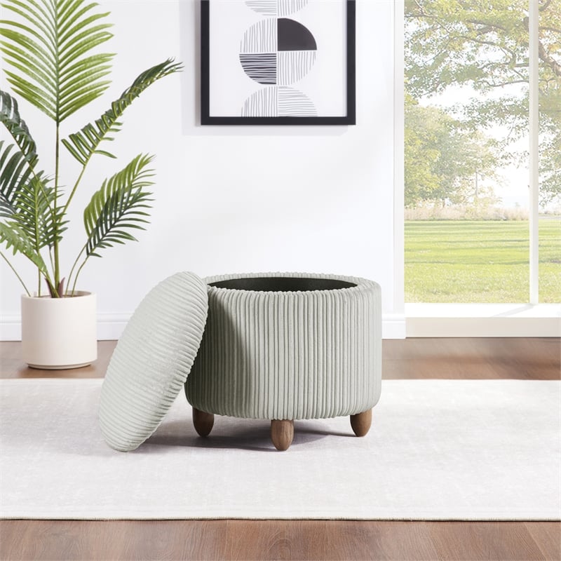 Lyra Storage Ottoman in Taupe Fabric with Medium Oak Legs