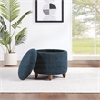 Lyra Storage Ottoman in Indigo Fabric with Medium Oak Legs