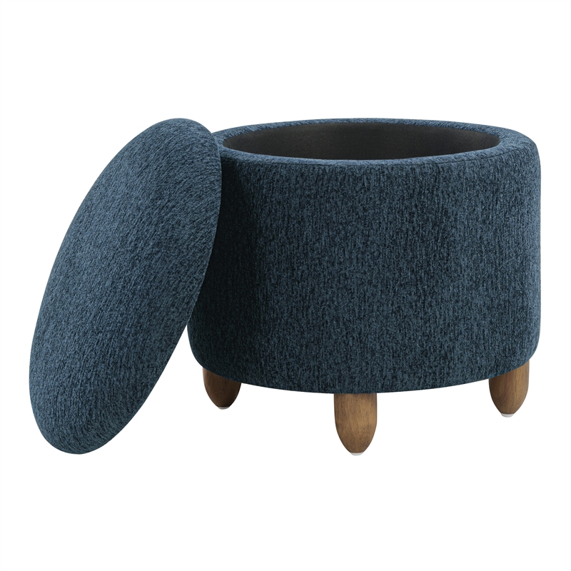 Lyra Storage Ottoman in Indigo Fabric with Medium Oak Legs