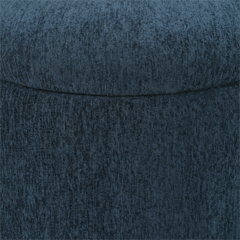 Lyra Storage Ottoman in Indigo Fabric with Medium Oak Legs