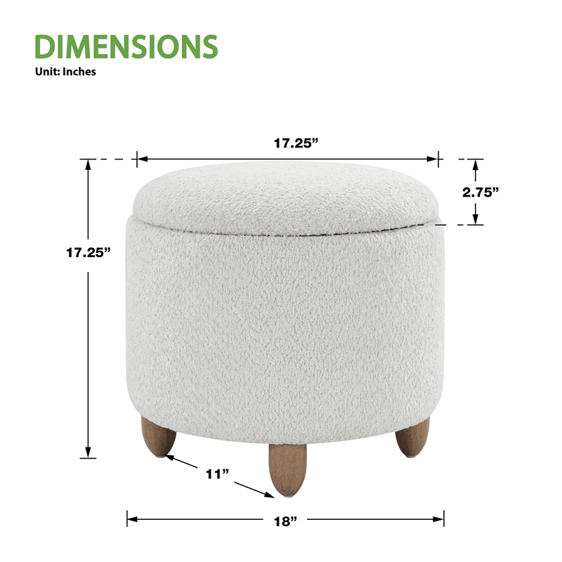 Lyra Storage Ottoman in Sherpa Parchment with Medium Oak Legs