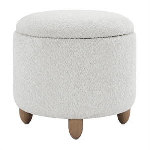 Lyra Storage Ottoman in Sherpa Parchment with Medium Oak Legs