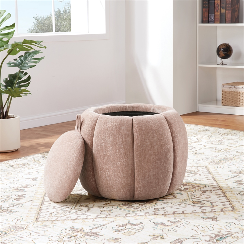 Castel Storage Ottoman in Blush Pink Fabric