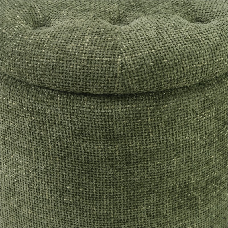 Naomi Storage Ottoman in Green Fabric with Natural Round Wood Feet