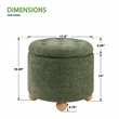Naomi Storage Ottoman in Green Fabric with Natural Round Wood Feet