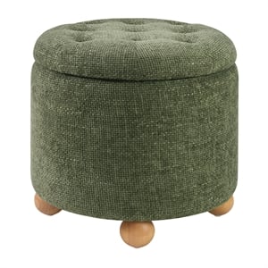 Naomi Storage Ottoman in Green Fabric with Natural Round Wood Feet
