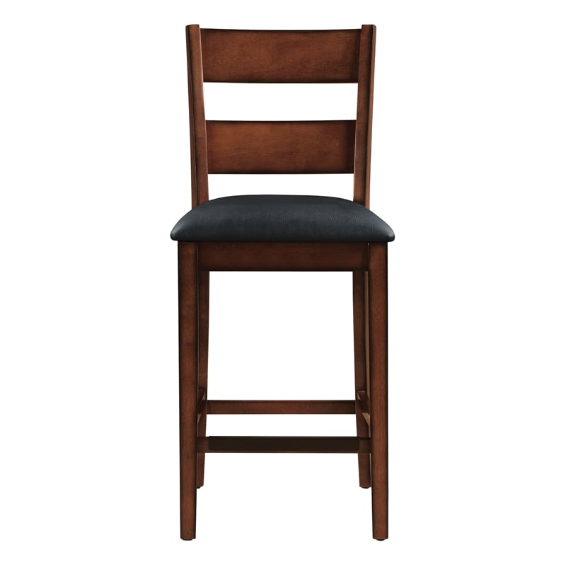 Carlson 5-PC Counter Height Dining Set  Blue Vinyl Fabric and Walnut Wood Finish