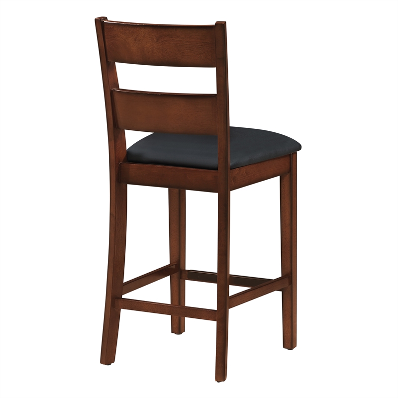 Carlson 5-PC Counter Height Dining Set  Blue Vinyl Fabric and Walnut Wood Finish