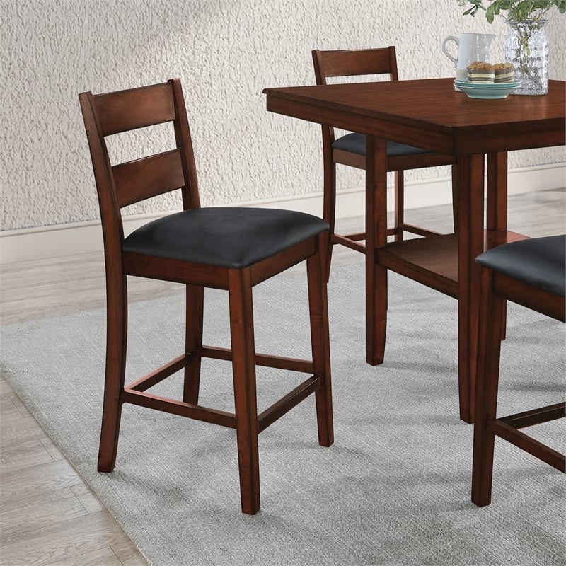 Carlson 5-PC Counter Height Dining Set  Blue Vinyl Fabric and Walnut Wood Finish