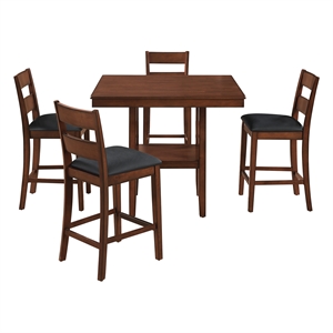 Carlson 5-PC Counter Height Dining Set  Blue Vinyl Fabric and Walnut Wood Finish
