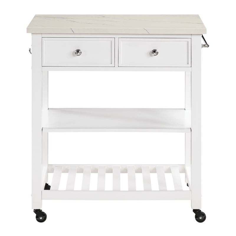 Litchfield Kitchen Cart Engineered Wood With Faux Marble Top in White Finish