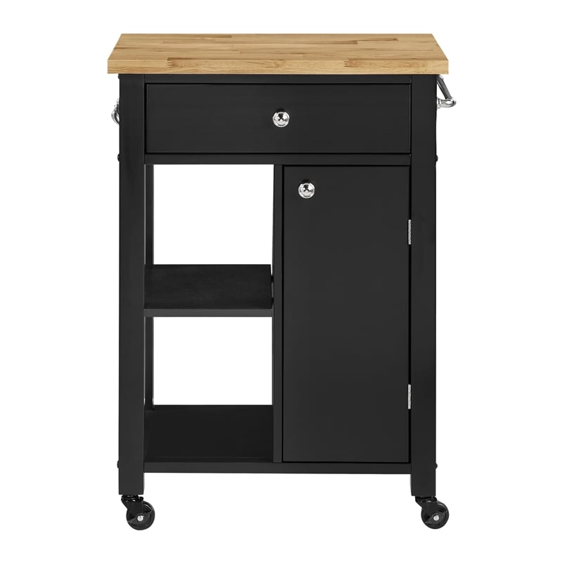Derry Kitchen Cart Engineered Wood Natural Butcher Block Top With Black Finish