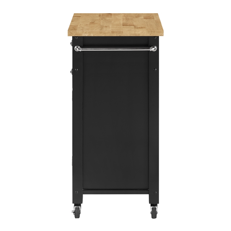 Derry Kitchen Cart Engineered Wood Natural Butcher Block Top With Black Finish