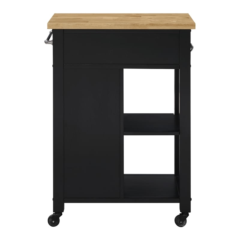 Derry Kitchen Cart Engineered Wood Natural Butcher Block Top With Black Finish