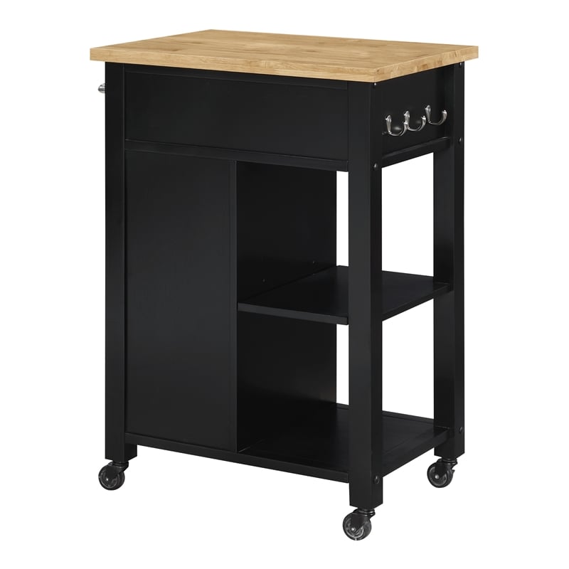 Derry Kitchen Cart Engineered Wood Natural Butcher Block Top With Black Finish