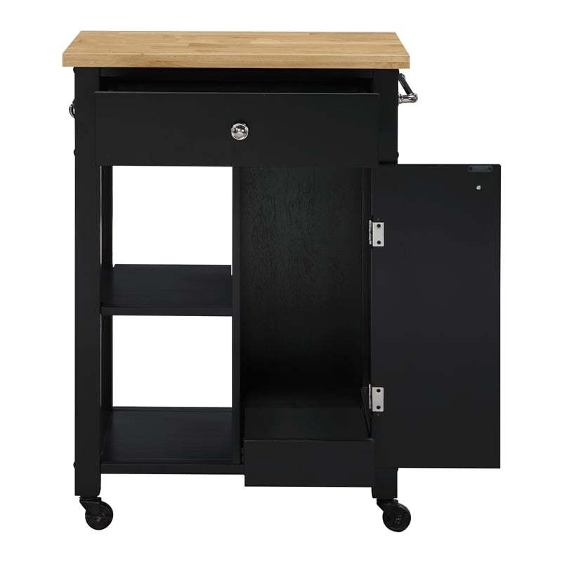 Derry Kitchen Cart Engineered Wood Natural Butcher Block Top With Black Finish