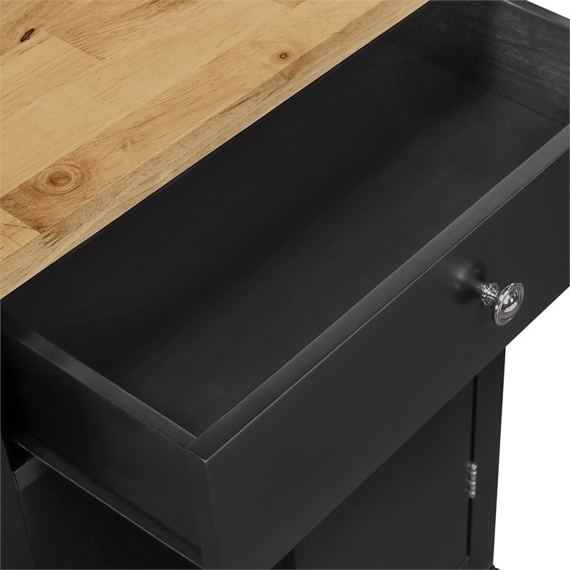 Derry Kitchen Cart Engineered Wood Natural Butcher Block Top With Black Finish