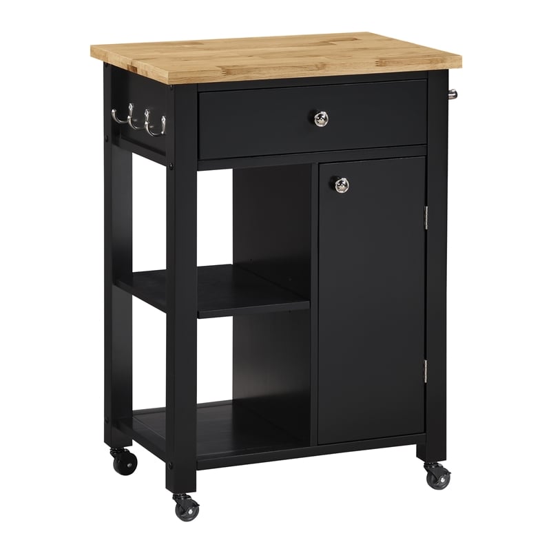 Derry Kitchen Cart Engineered Wood Natural Butcher Block Top With Black Finish