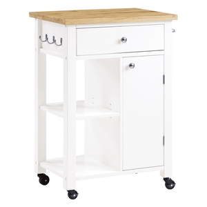 Derry Kitchen Cart Engineered Wood Natural Butcher Block Top With White Finish