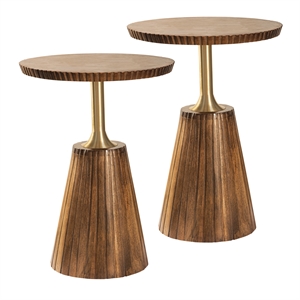 Round Side Table in Golden Honey Amber Wood Top with Metal Base - 2 Pack