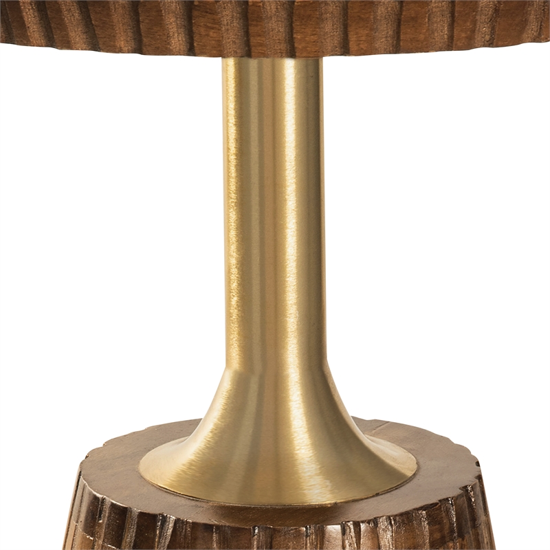 Round Side Table in Golden Honey Amber Wood Top with Metal Base - 2 Pack