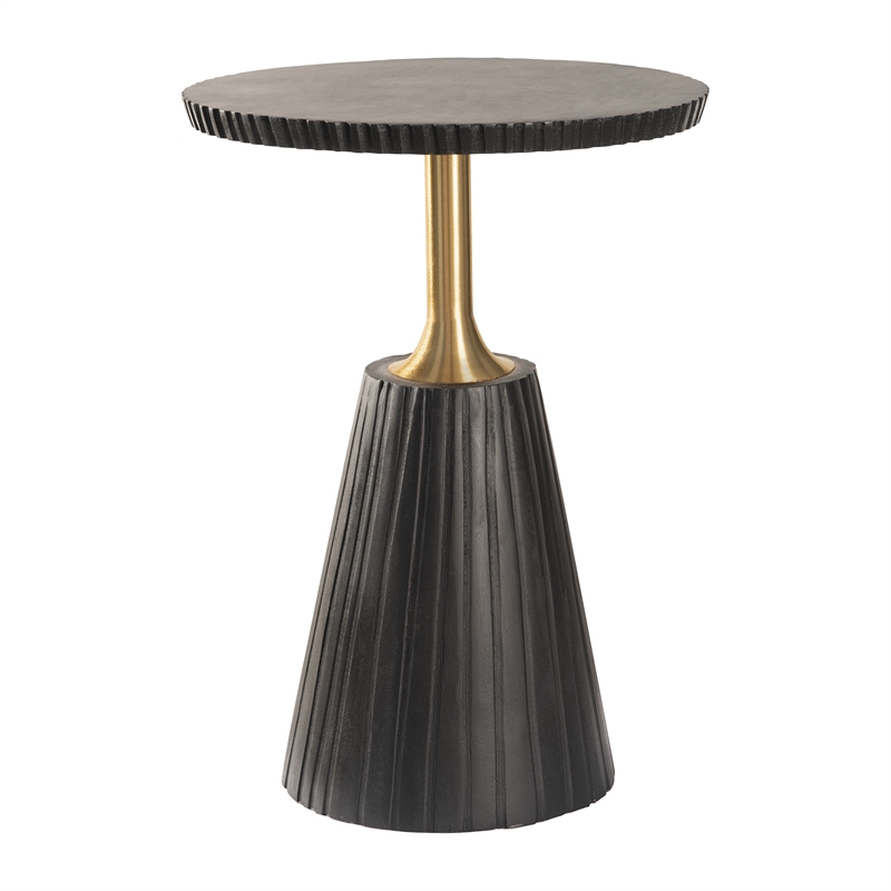Round Side Table in Black Wood Top with Metal Base - 2 Pack