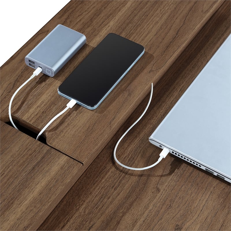 Angelina Desk with Shelf Storage Hutch Engineered Wood Majestic Walnut Finish