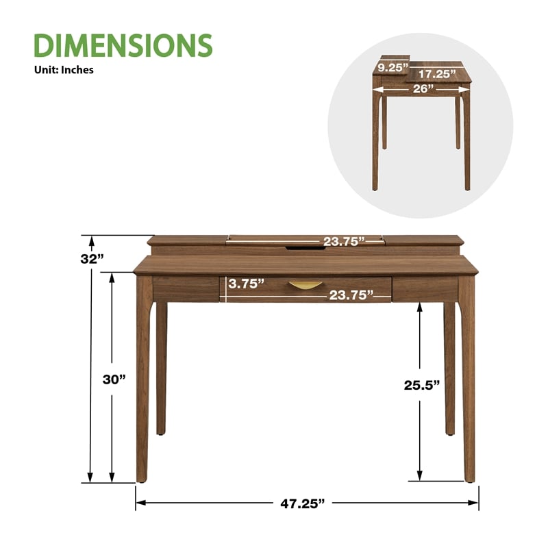 Angelina Desk with Shelf Storage Hutch Engineered Wood Majestic Walnut Finish