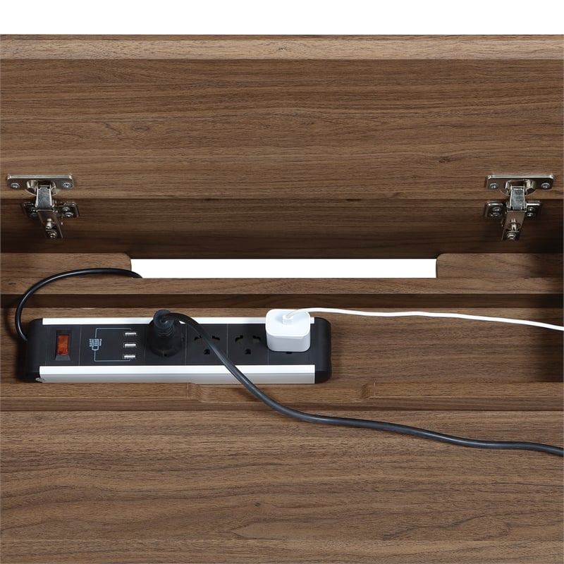 Angelina Desk with Shelf Storage Hutch Engineered Wood Majestic Walnut Finish