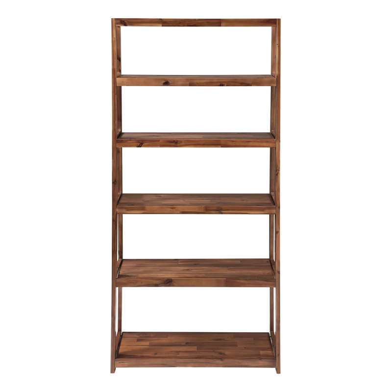 Bayfront 5-Self Folding Bookcase in Brown Bayfront Acacia Wood Finish