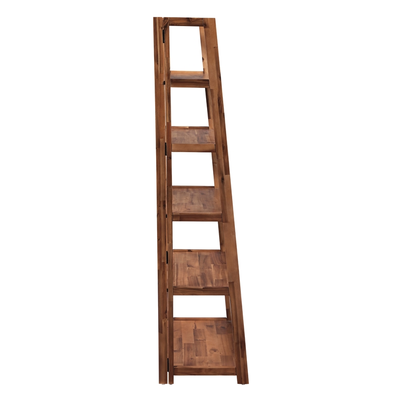 Bayfront 5-Self Folding Bookcase in Brown Bayfront Acacia Wood Finish
