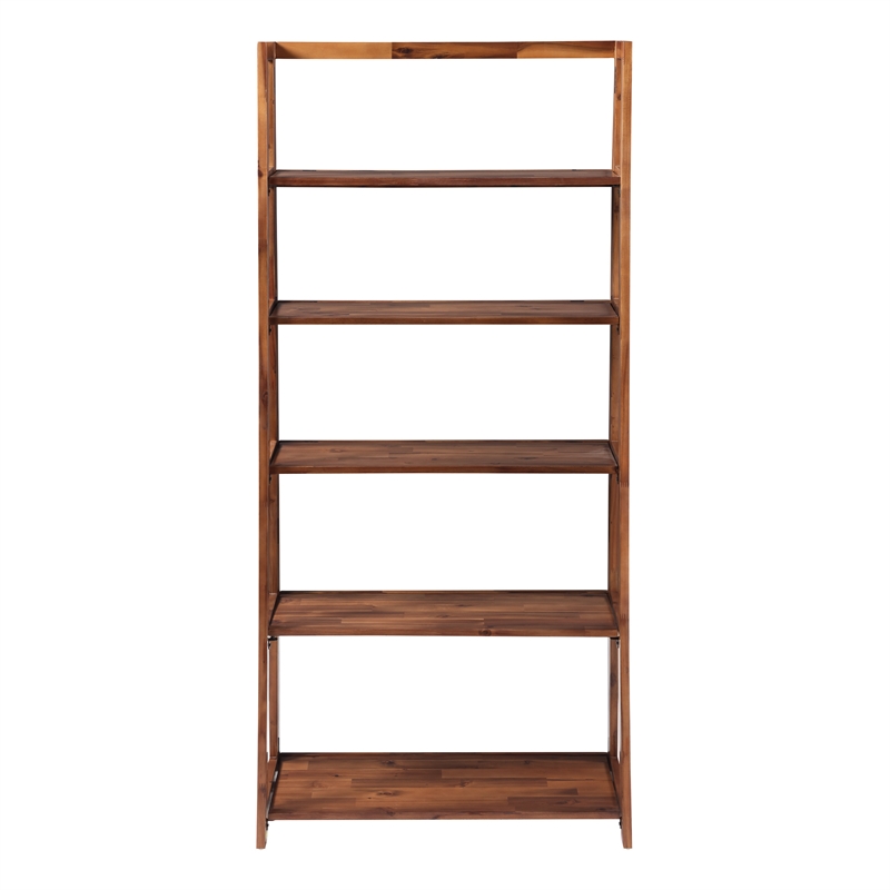 Bayfront 5-Self Folding Bookcase in Brown Bayfront Acacia Wood Finish
