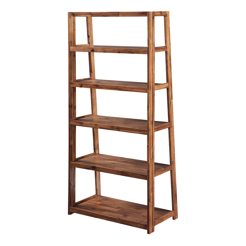 Bayfront 5-Self Folding Bookcase in Brown Bayfront Acacia Wood Finish