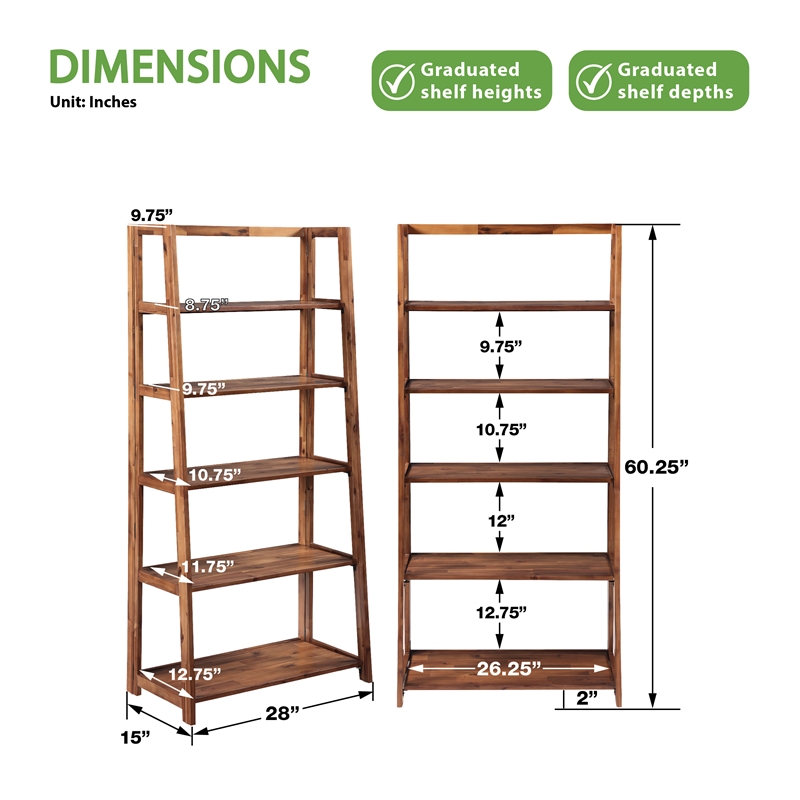 Bayfront 5-Self Folding Bookcase in Brown Bayfront Acacia Wood Finish