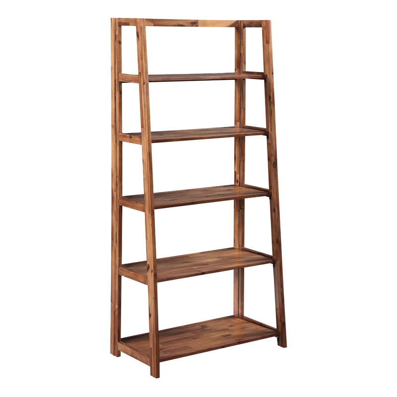 Bayfront 5-Self Folding Bookcase in Brown Bayfront Acacia Wood Finish